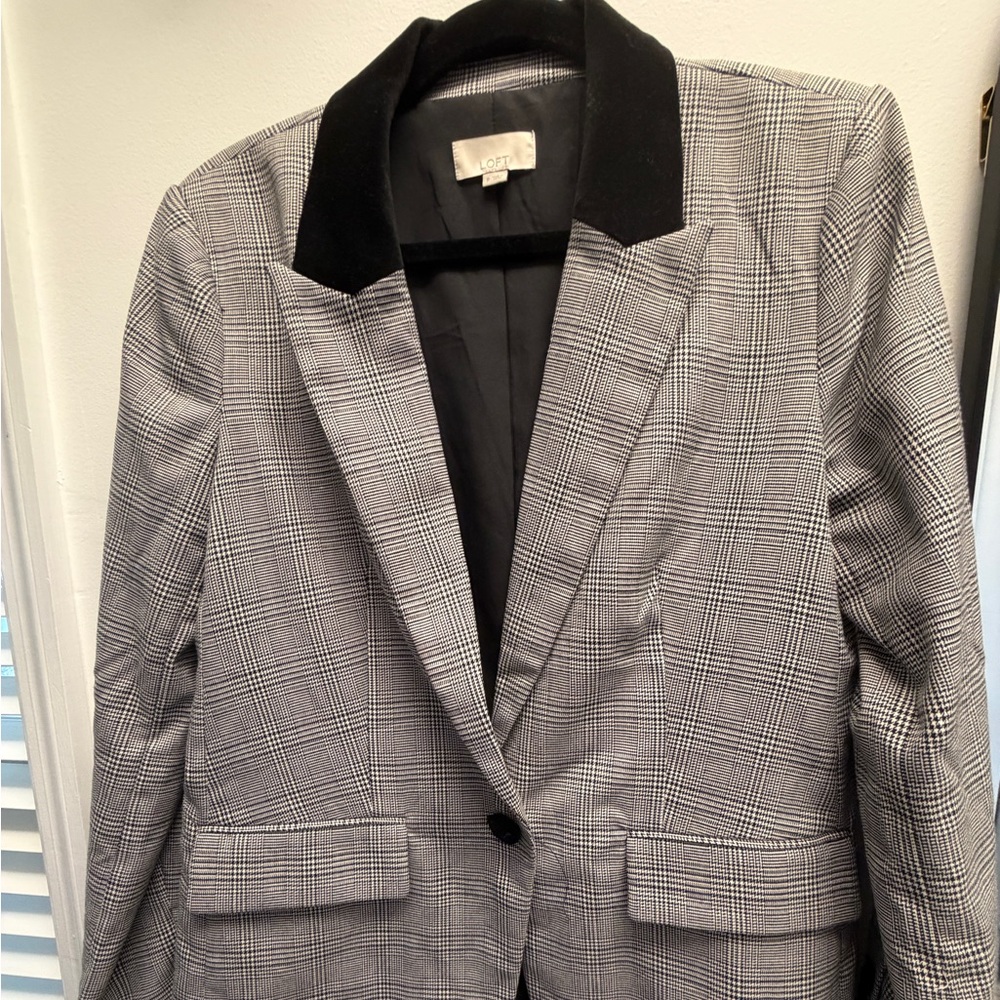 LOFT Black and Gray Checkered Blazer